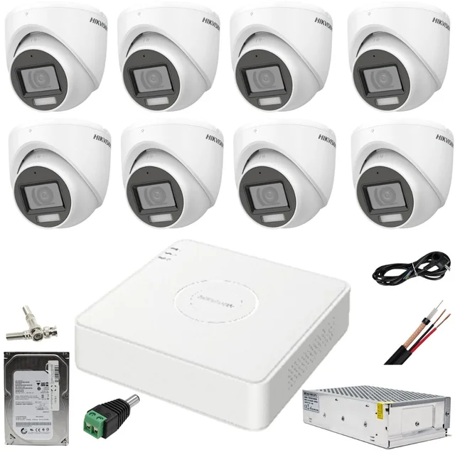 System nadzoru Hikvision 8 kamery 2MP Dual Light IR 30m WL 20m DVR 4MP z akcesoriami w zestawie Dysk twardy 1TB