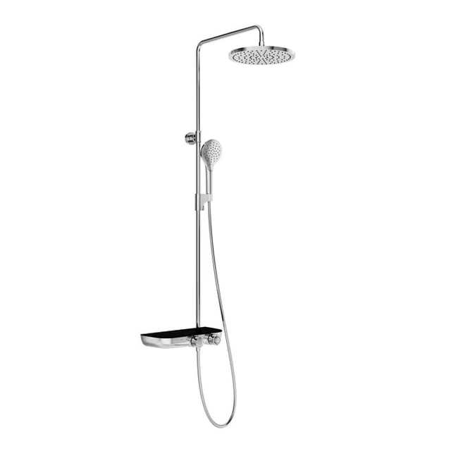 Système de douche stationnaire Ravak Termo, TE 094.02 avec fonction Stop et étagère, chrome/noir