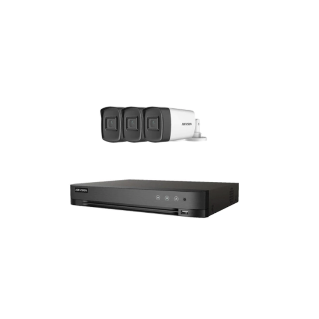 Système de surveillance 3 Caméras extérieures UltraHD 5MP Hautes performances 80m ARRAY EXIR Hikvision, DVR 4 canaux jusqu'à 5MP, HDTVI/HDCVI/AHD/CVBS auto-adaptatifs