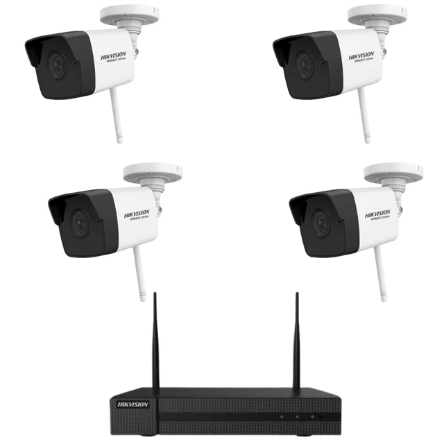 Système de surveillance 4 Caméras sans fil Hikvision HiWatch 2MP, 30m Objectif IR 2.8mm, NVR 4 canaux