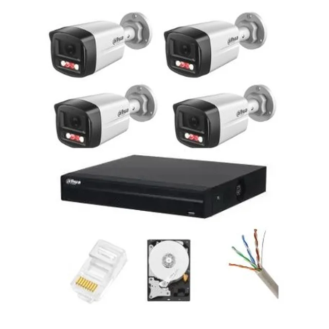 Système de surveillance Dahua complet 4 Caméras IP 4 MP Dual Light IR 30m WL 30m Microphone NVR 4 Canaux HDD et accessoires d'installation inclus