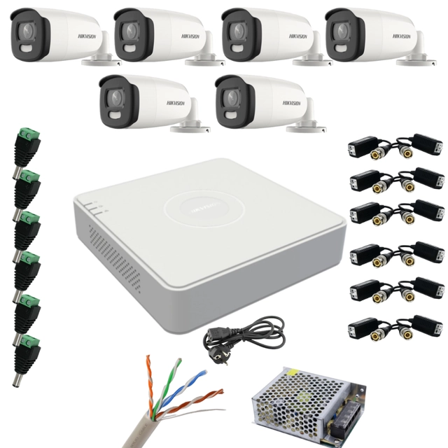 Système de surveillance Hikvision 6 caméras 5MP ColorVu, Couleur la nuit 40m, DVR avec 8 canaux 8MP, accessoires inclus