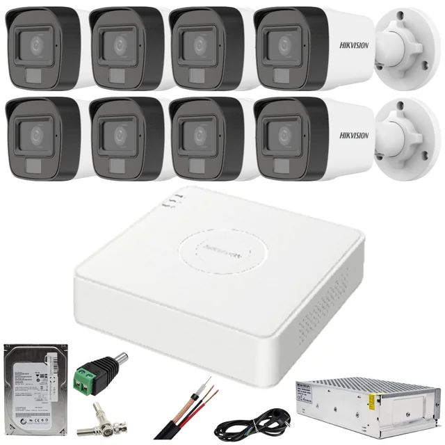 Système de surveillance Hikvision 8 caméras 2MP avec audio Dual Light IR 25m WL 20m DVR 4MP avec accessoires inclus HDD 1TB