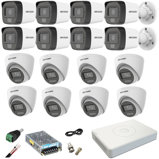 Système de surveillance mixte 16 Caméras Hikvision 2MP DVR double lumière 4MP avec accessoires inclus