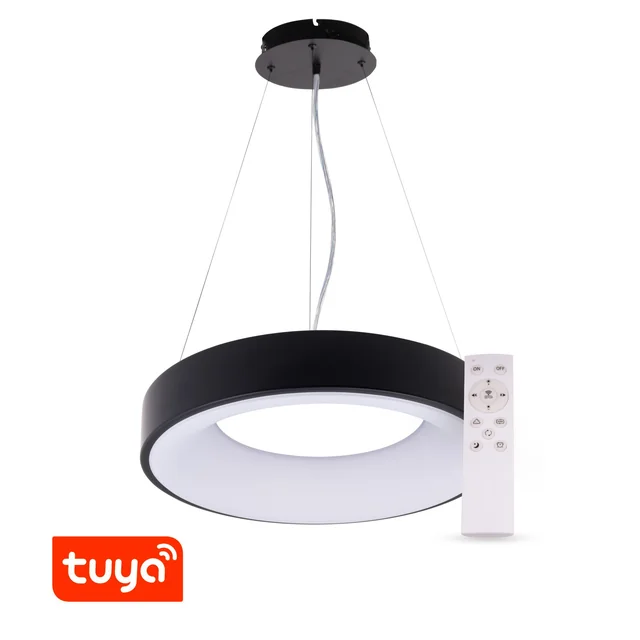 T-LED SMART Tuya lampa wisząca ZULU 60W CCT okrągła czarna Wariant: SMART Tuya lampa wisząca ZULU 60W CCT okrągła czarna, Light_Color: CCT