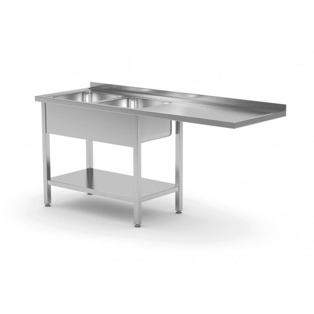 Table avec deux éviers, étagère et emplacement pour lave-vaisselle ou réfrigérateur - compartiments côté gauche 2200 x 700 x 850 mm POLGAST 241227-L 241227-L