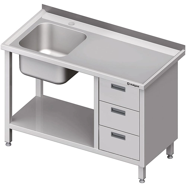 Table avec évier 1-kom.(L), avec bloc à trois tiroirs et étagère 1200x600x850 mm