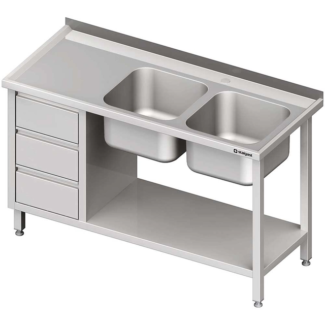Table avec évier 2-kom.(P), avec bloc à trois tiroirs et étagère 1400x600x850 mm