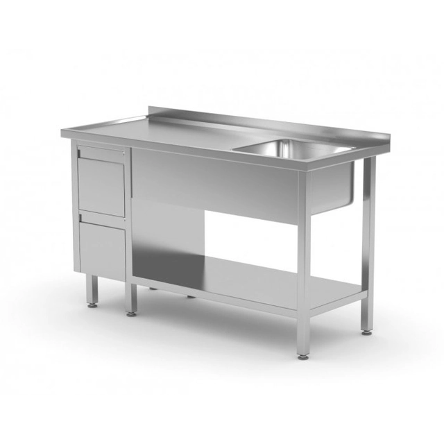 Table avec évier, étagère et meuble avec deux tiroirs - compartiment à droite 1400 x 600 x 850 mm POLGAST 215146-P 215146-P