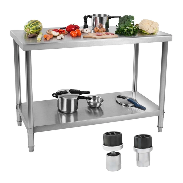 Table, catering table, stainless steel central table top with shelf 120x70cm