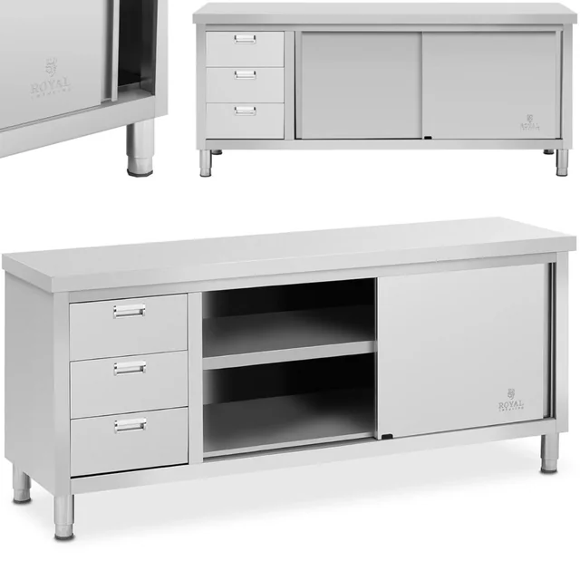 Table, central worktop with a cabinet with sliding doors and 3 drawers 200 x 60 x 85 cm
