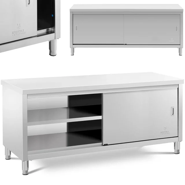 Table central worktop with cabinet sliding door 200 x 60 x 85.5 cm