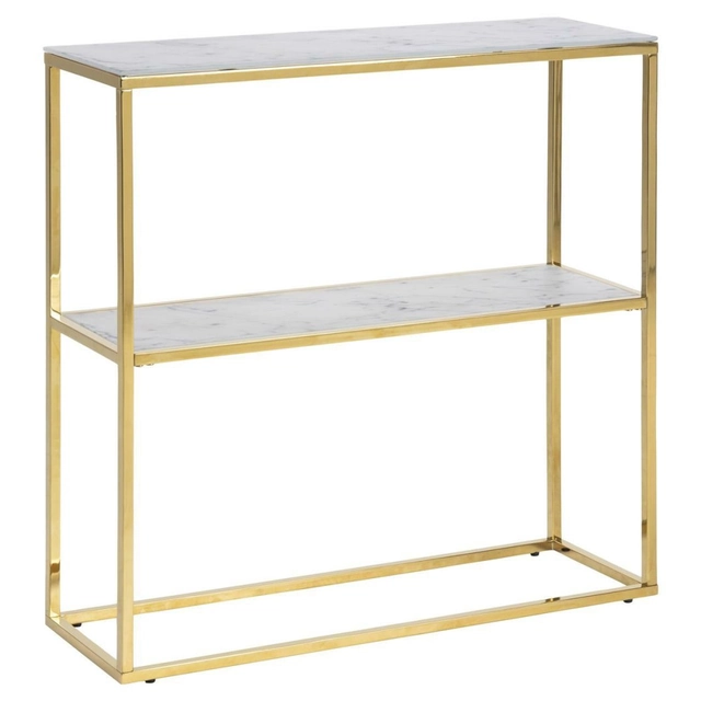 Table console Alisma avec étagère marbre or blanc