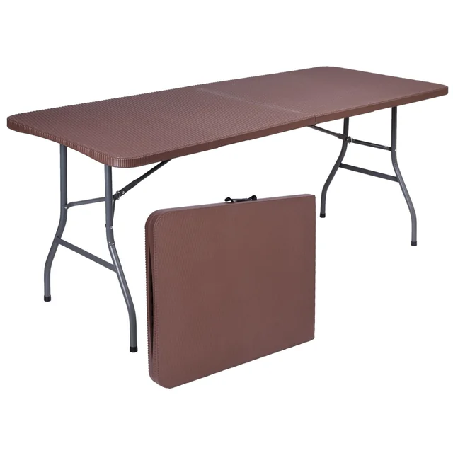 Table de banquet pliable en valise ROTIN, 180x74x74,5 marron