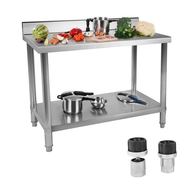 Table, kitchen worktop with edge and shelf Stainless steel 120x70cm