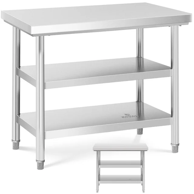 Table, stainless steel worktop with 2 shelves 100x70cm