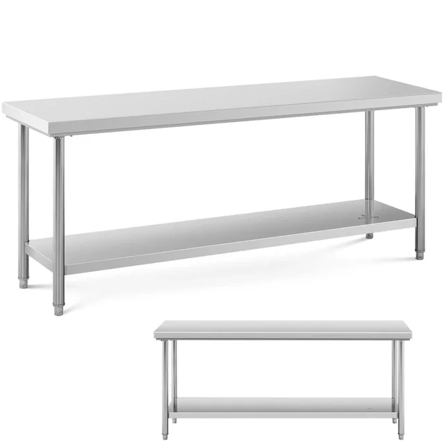 Table, stainless steel worktop with shelf 200x60cm