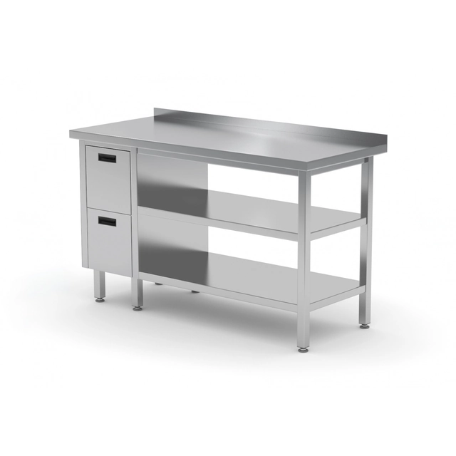 Table traiteur en inox avec 2 étagères + 2 tiroirs 130x60x85 Polgast 125136/2