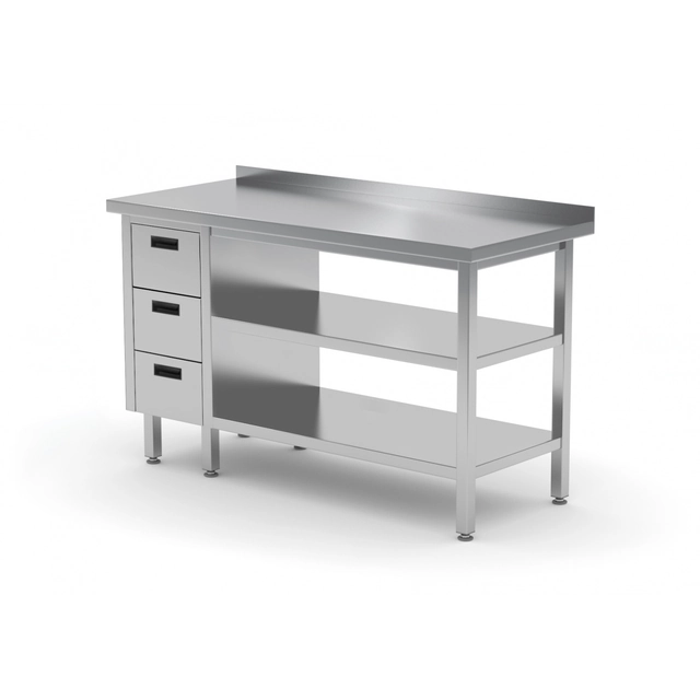 Table traiteur en inox avec 2 étagères + 3 tiroirs 110x60x85 Polgast 125116-3/2