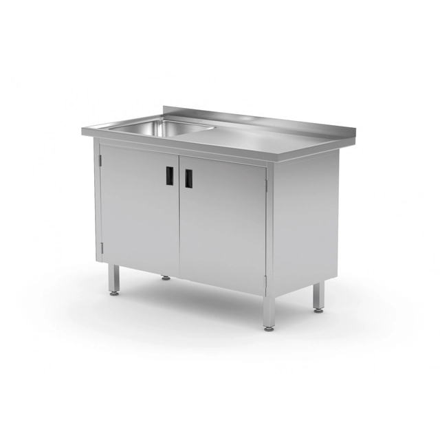 Table traiteur en inox, meuble avec évier 100x60x85 Polgast 218106