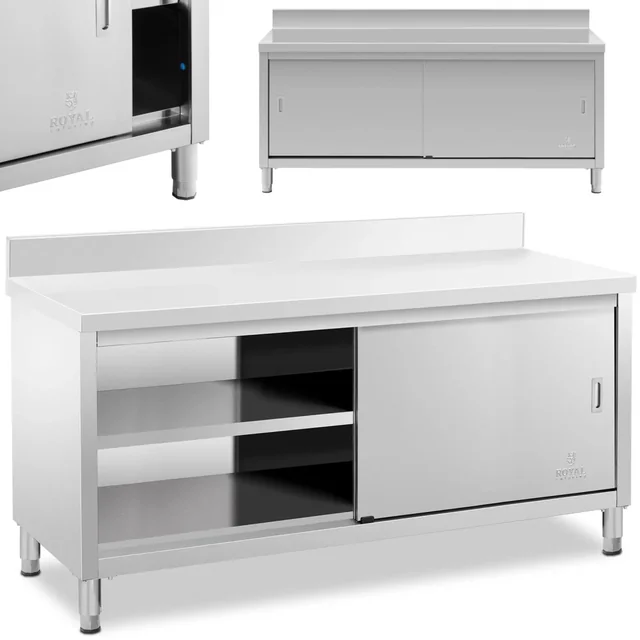 Table, wall-mounted worktop with cabinet and edge, sliding door 180 x 60 cm