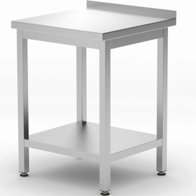 Table with a wall worktop with a rim and a shelf Budget Line STAL 600 x 600 x 850 mm - Hendi 817223