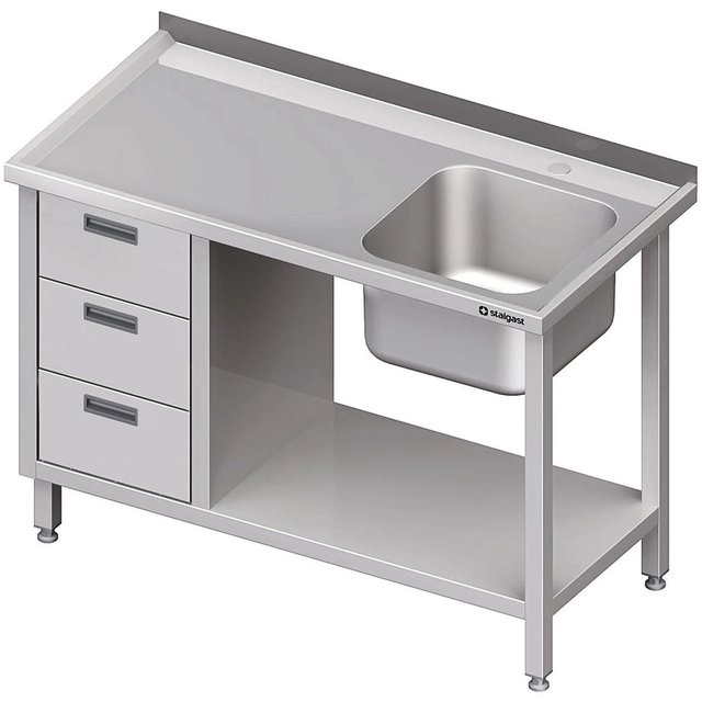 Table with sink 1-kom.(P), with three drawer block and shelf 1000x600x850 mm