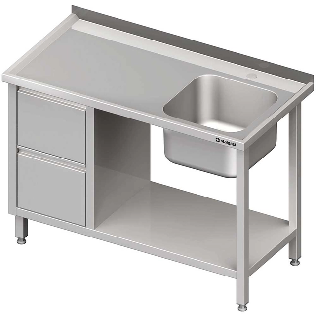 Table with sink 1-kom.(P), with two drawer block and shelf 1000x600x850 mm