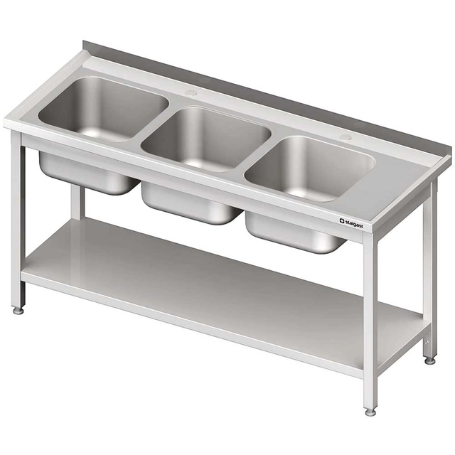 Table with sink 3-kom.(L), with shelf 1600x600x850 mm welded