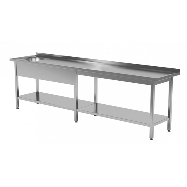 Table with sink and shelf - compartment on the left 2200 x 600 x 850 mm POLGAST 212226-6-L 212226-6-L