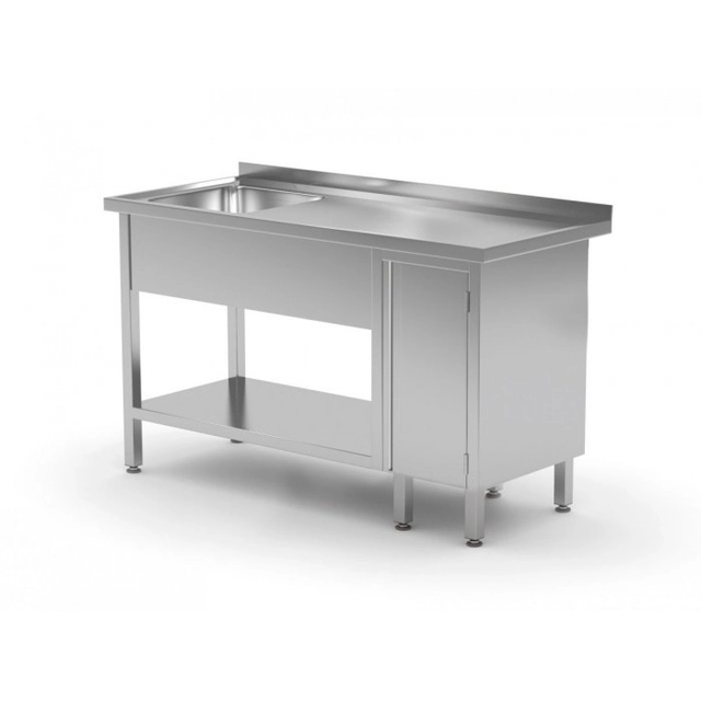 Table with sink, shelf and cabinet with hinged door - compartment on the left 1200 x 700 x 850 mm POLGAST 216127-L 216127-L