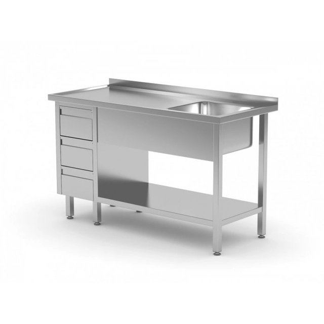 Table with sink, shelf and cabinet with three drawers - compartment on the right 1100 x 700 x 850 mm POLGAST 215117-3-P 215117-3-P