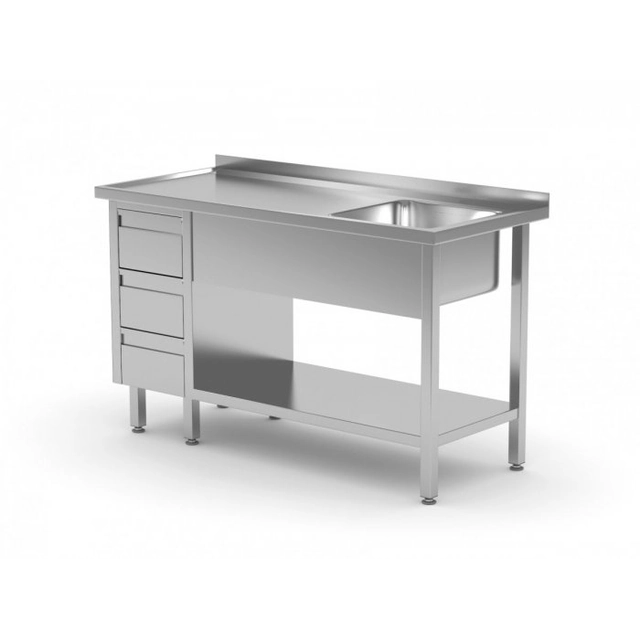 Table with sink, shelf and cabinet with three drawers - compartment on the right 1700 x 600 x 850 mm POLGAST 215176-3-P 215176-3-P