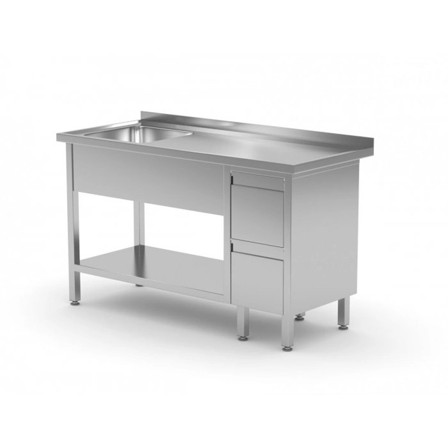 Table with sink, shelf and cabinet with two drawers - compartment on the left 1000 x 700 x 850 mm POLGAST 215107-L 215107-L