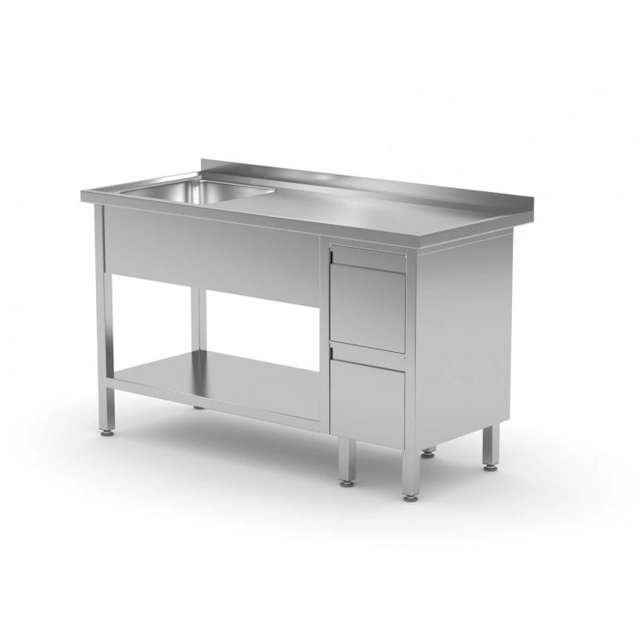 Table with sink, shelf and cabinet with two drawers - compartment on the left 1500 x 700 x 850 mm POLGAST 215157-L 215157-L