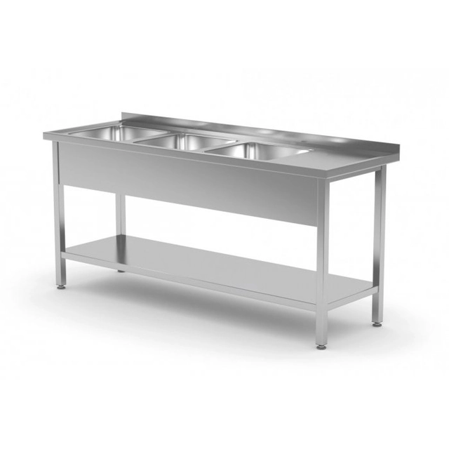 Table with three sinks and a shelf - compartments on the left side 1500 x 600 x 850 mm POLGAST 224156-L 224156-L