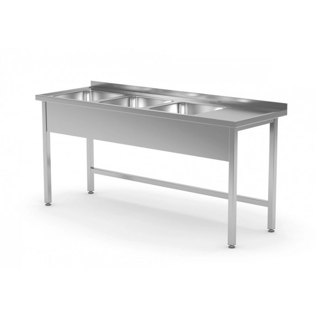 Table with three sinks without shelf - compartments on the left side 1500 x 700 x 850 mm POLGAST 223157-L 223157-L