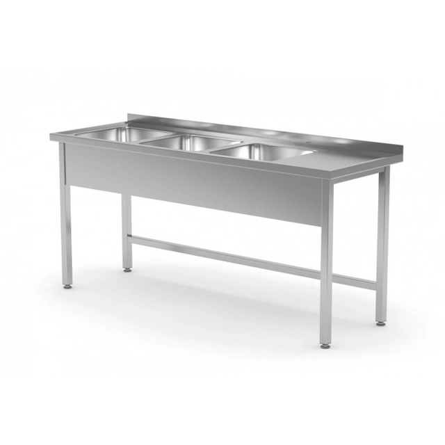 Table with three sinks without shelf - compartments on the left side 1600 x 700 x 850 mm POLGAST 223167-L 223167-L