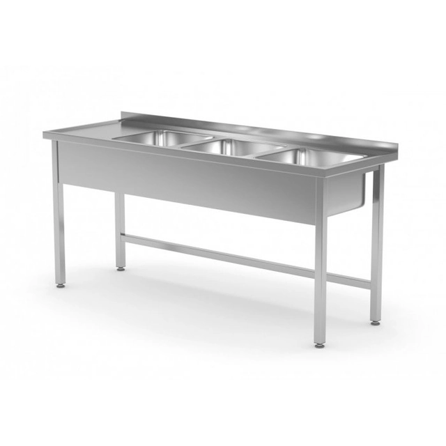 Table with three sinks without shelf - compartments on the right side 1600 x 600 x 850 mm POLGAST 223166-P 223166-P