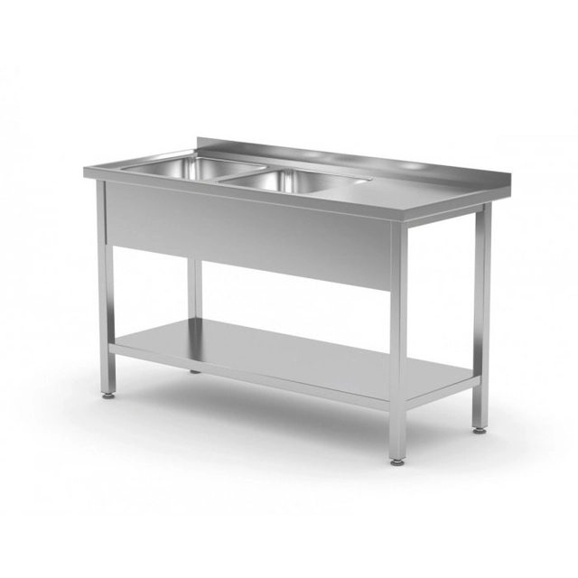 Table with two sinks and a shelf - compartments on the left side 1100 x 700 x 850 mm POLGAST 222117-L 222117-L