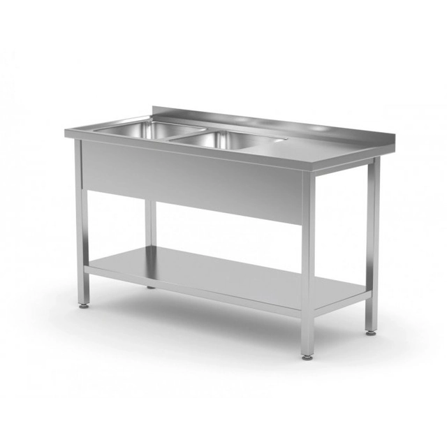 Table with two sinks and a shelf - compartments on the left side 1700 x 600 x 850 mm POLGAST 222176-L 222176-L