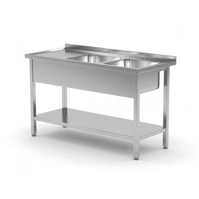 Table with two sinks and a shelf - compartments on the right side 1700 x 600 x 850 mm POLGAST 222176-P 222176-P