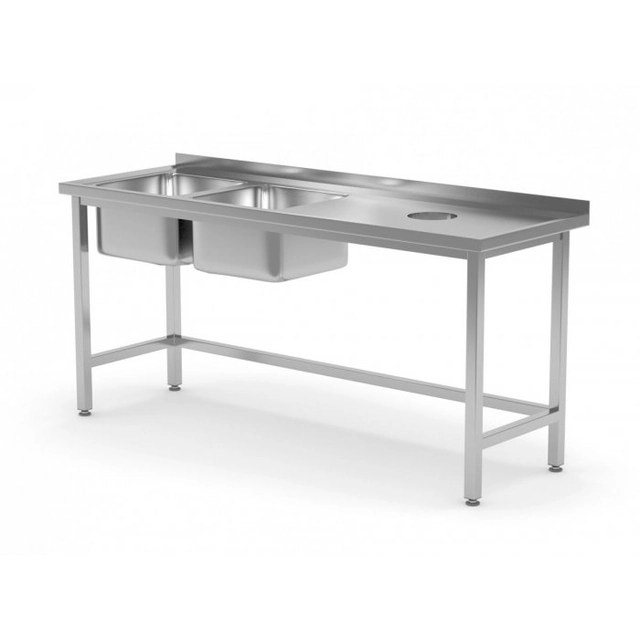 Table with two sinks and a waste opening - compartments on the left side 1500 x 600 x 850 mm POLGAST 246156-L 246156-L