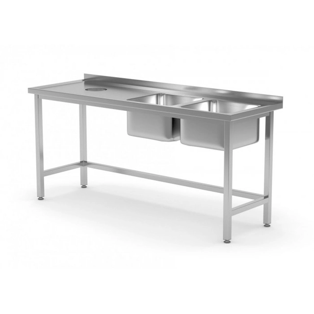 Table with two sinks and a waste opening - compartments on the right side 1500 x 700 x 850 mm POLGAST 246157-P 246157-P