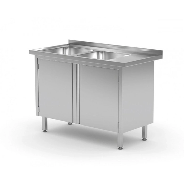 Table with two sinks, cabinet with hinged doors - compartments on the left side 1100 x 600 x 850 mm POLGAST 228116-L 228116-L