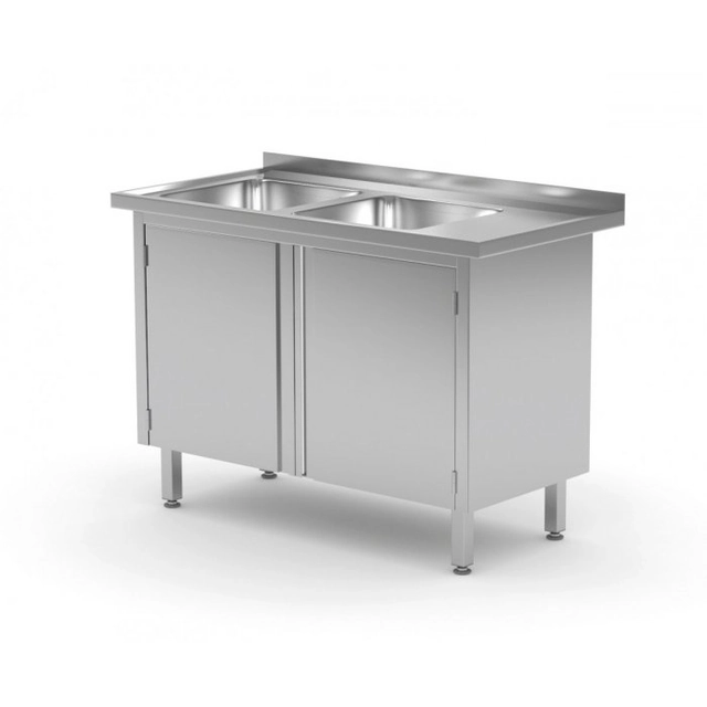 Table with two sinks, cabinet with hinged doors - compartments on the left side 1500 x 600 x 850 mm POLGAST 228156-L 228156-L