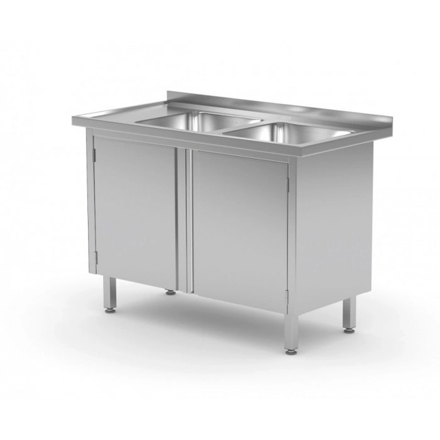 Table with two sinks, cabinet with hinged doors - compartments on the right side 1100 x 600 x 850 mm POLGAST 228116-P 228116-P