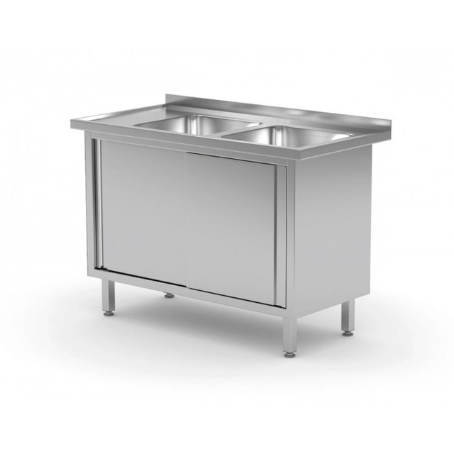 Table with two sinks, cabinet with sliding doors - compartments on the right side 1100 x 600 x 850 mm POLGAST 227116-P 227116-P