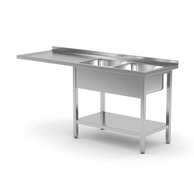 Table with two sinks, shelf and space for a dishwasher or refrigerator - compartments on the right side 1600 x 600 x 850 mm POLGAST 241166-P 241166-P