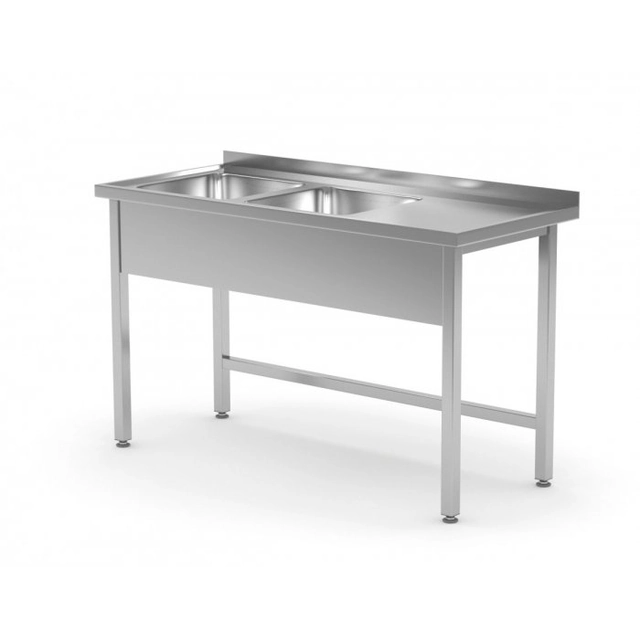 Table with two sinks without shelf - compartments on the left side 1300 x 600 x 850 mm POLGAST 221136-L 221136-L